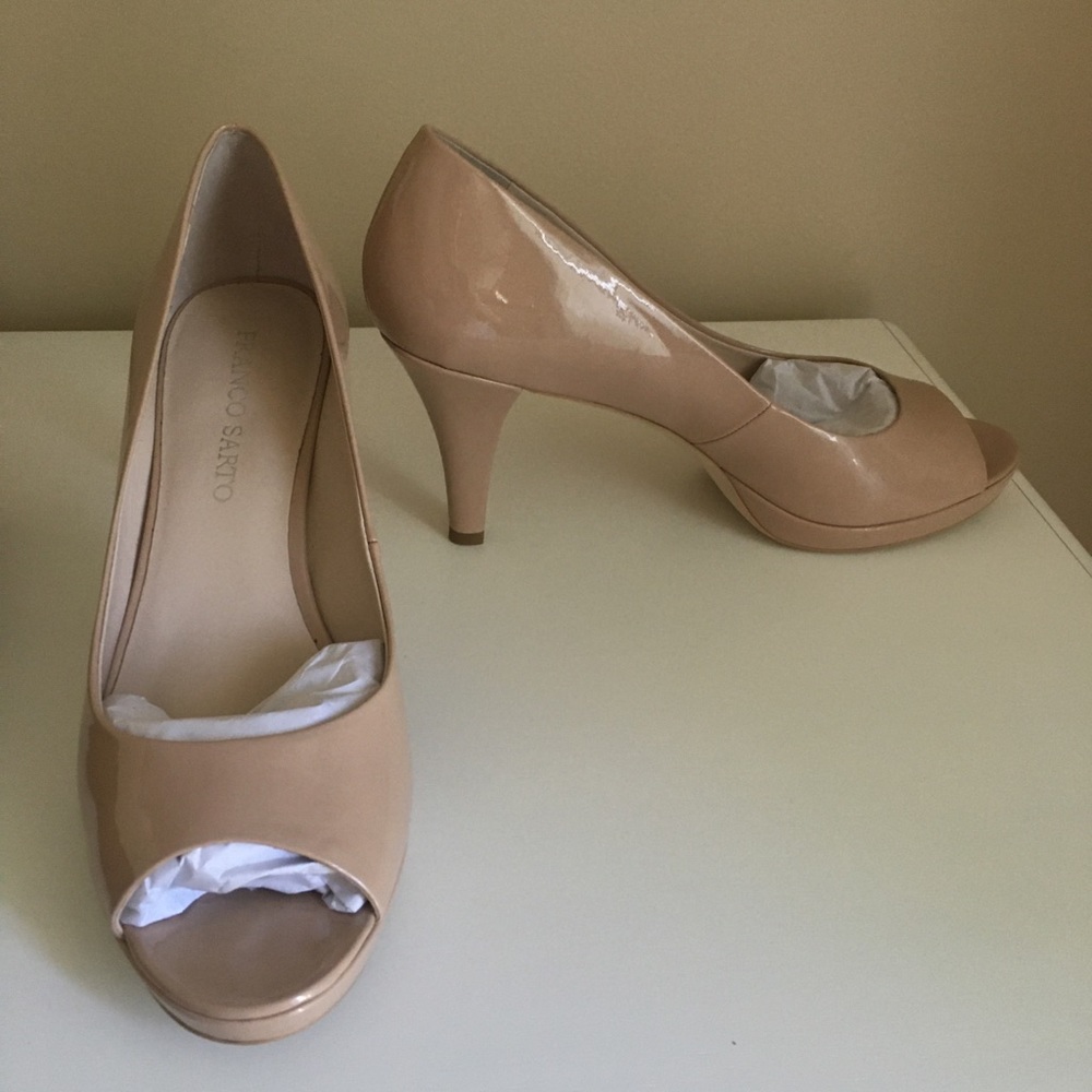 Franco Sarto Nude Patent Peep Toe Heels